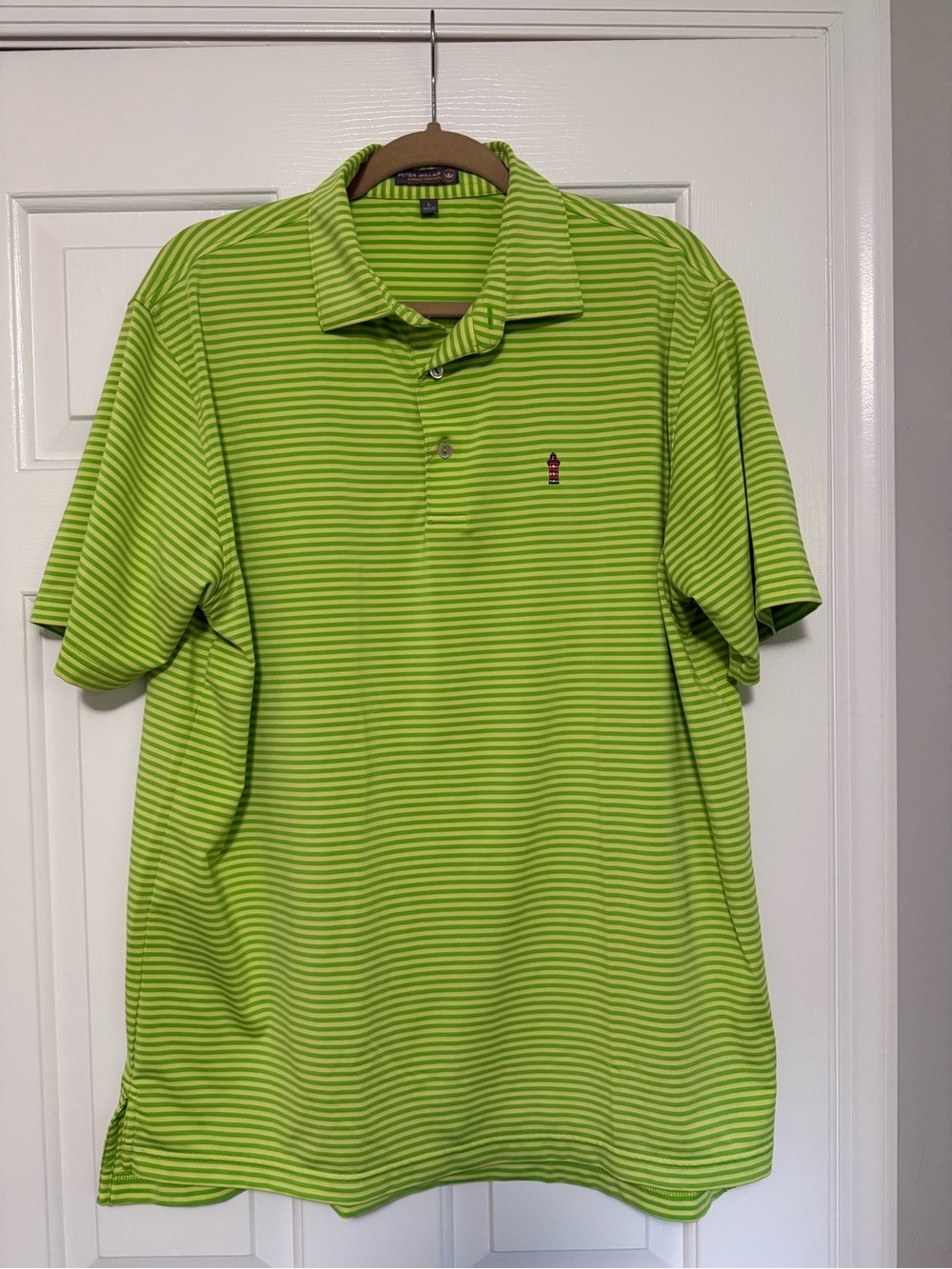 Sea Pines Resort / Harbor Town Peter Millar Large Green and Yellow Striped Polo